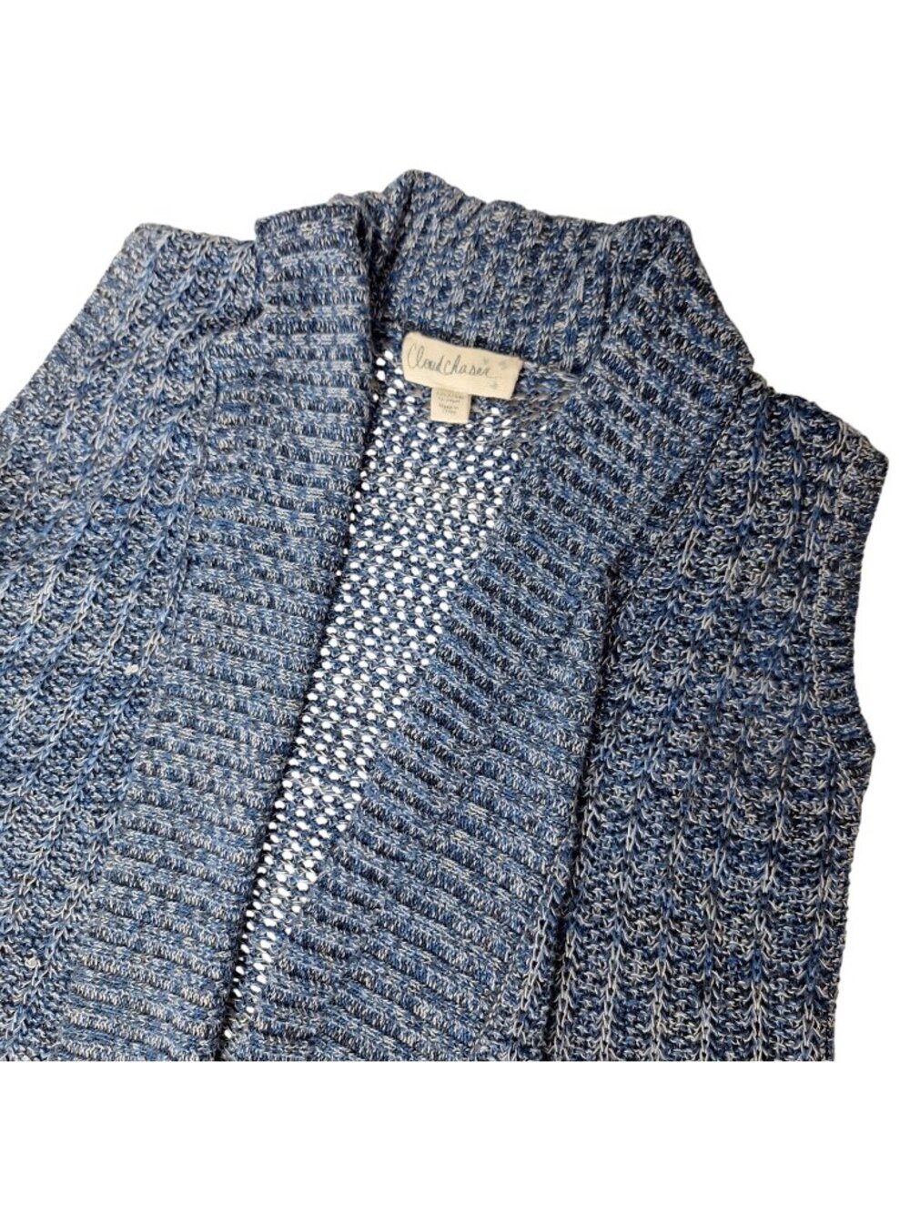 CloudChaser Knit Sweater Vest Girls L 12-14 Blue Marled Open Front Fringe Boho